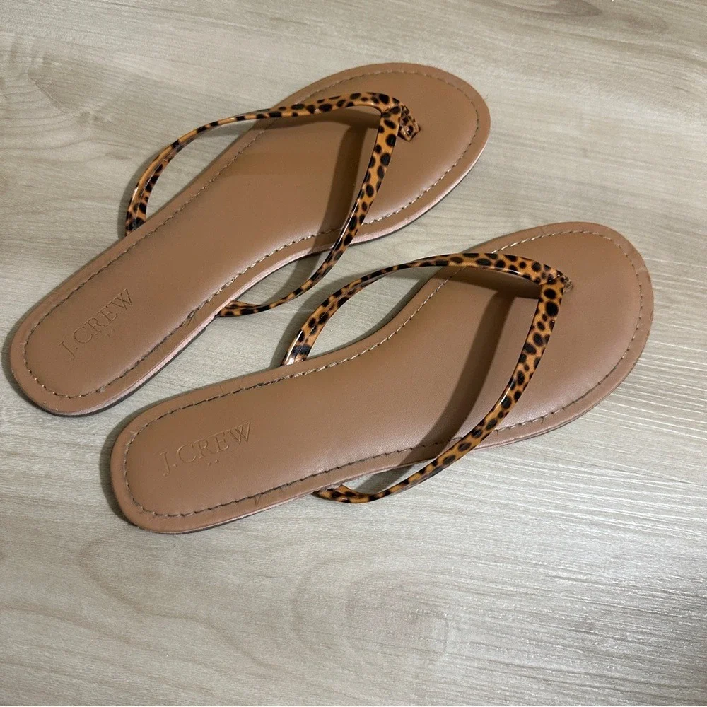 J.Crew Brown Animal Print Thong Flip Flop Sandals Size 10‎